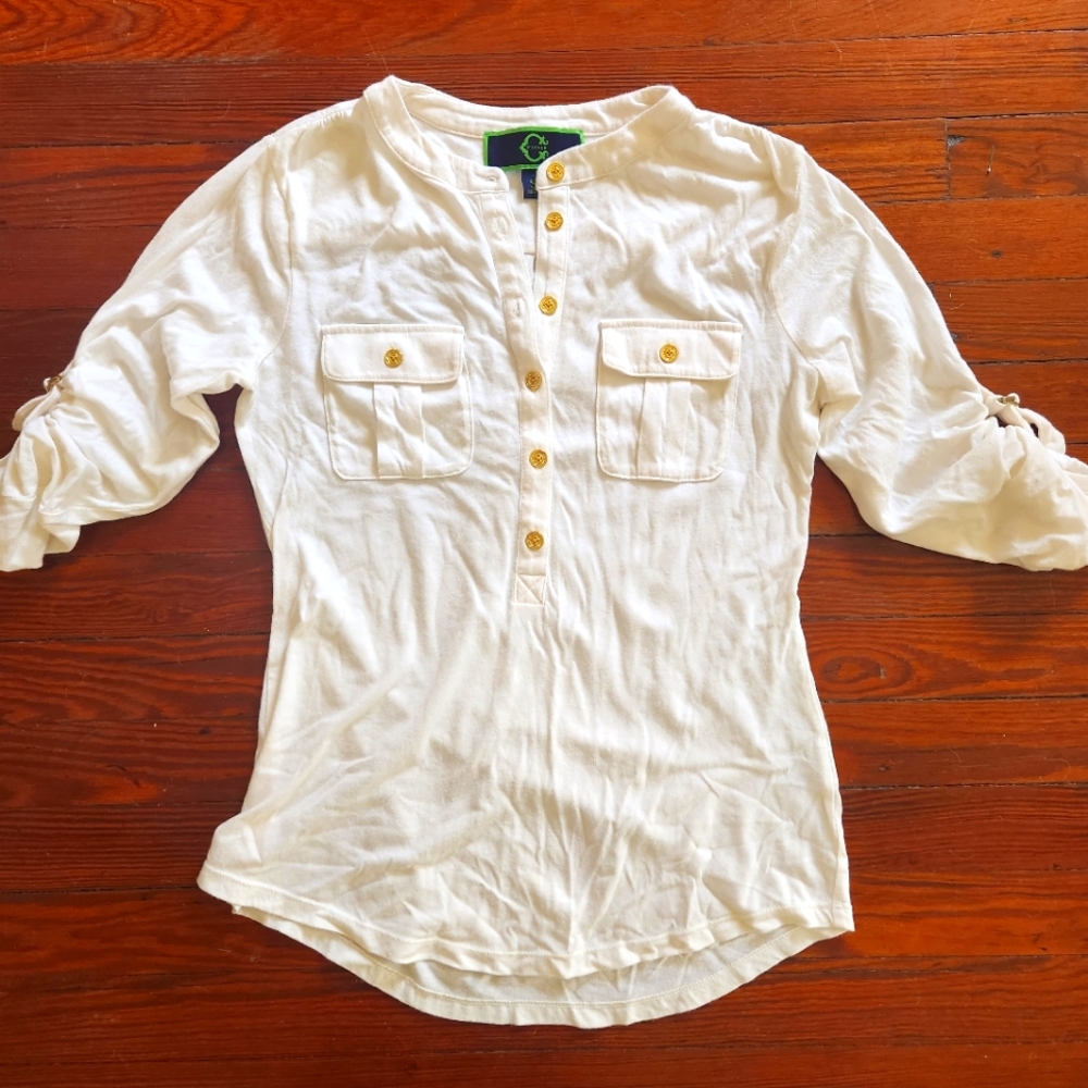 C. Wonder Ivory Henley Roll Up Sleeve Knit Top